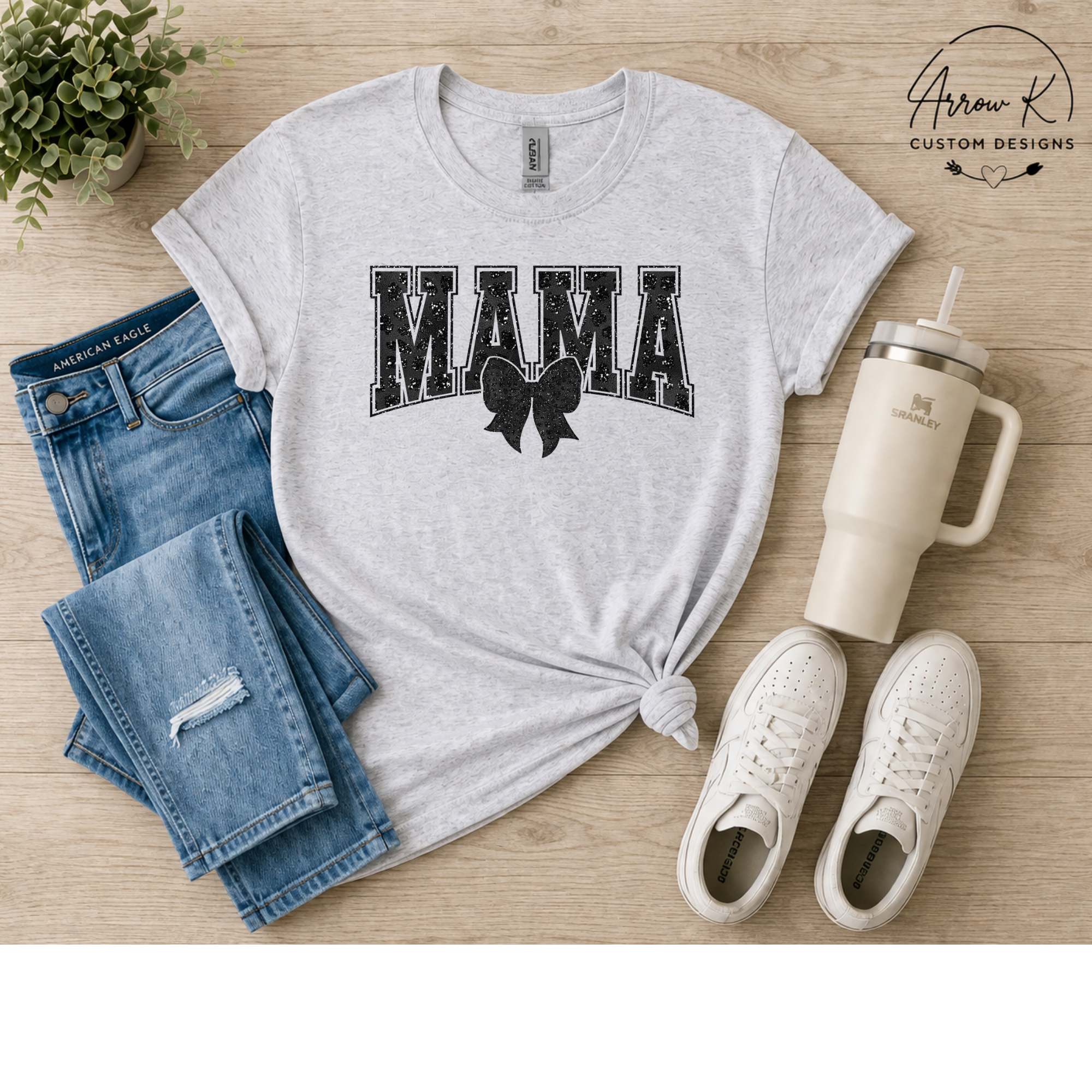 Glitter Bow MAMA Tee